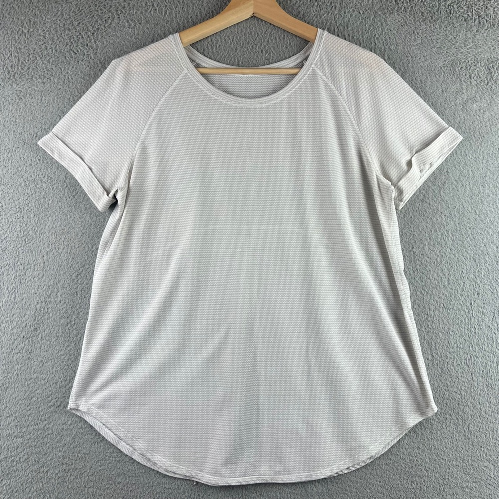 Lululemon Gray Textured Stripe Split Back Short Sleeve Activewear Top Size 8